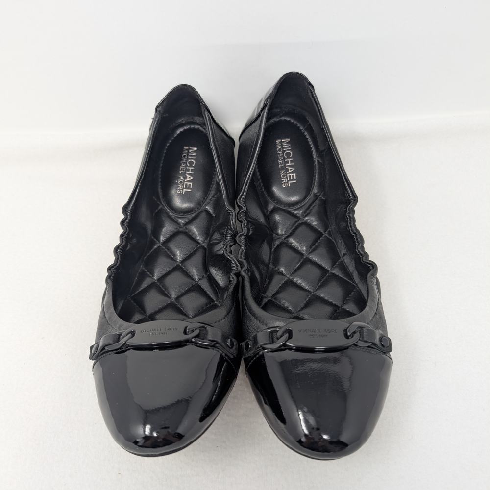Women's Michael Kors Black Genuine Leather Ballet Flat Shoes-Size 7.5